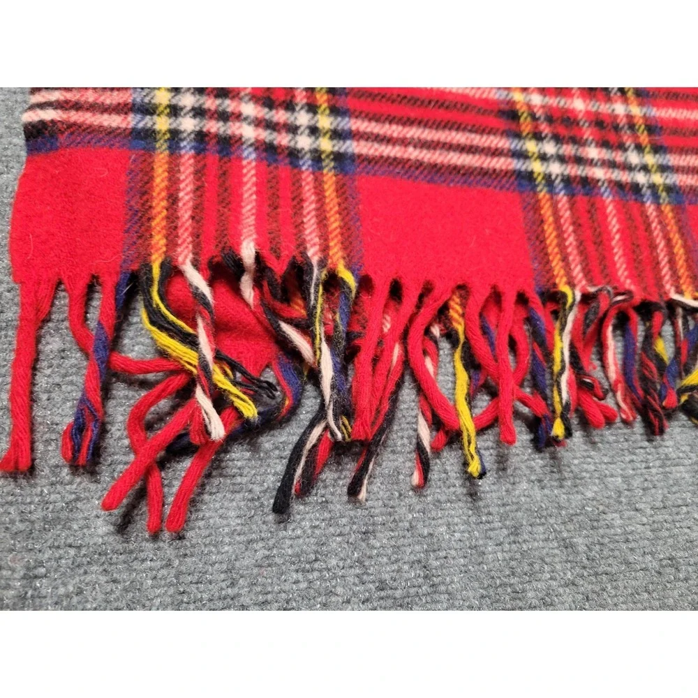 Faribo Wool Throw Blanket 52x48 Red Tartan Plaid Fringe Pure‎ Wool Made USA